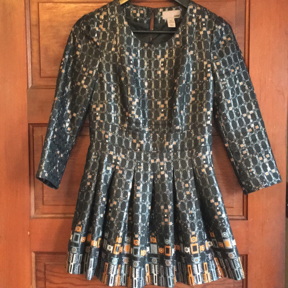 H&M pleated minidress metallic print - Picture 1 of 8